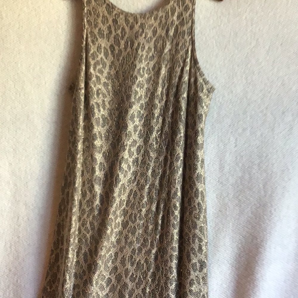 Shimmering  metallic dress with scarf like hem.